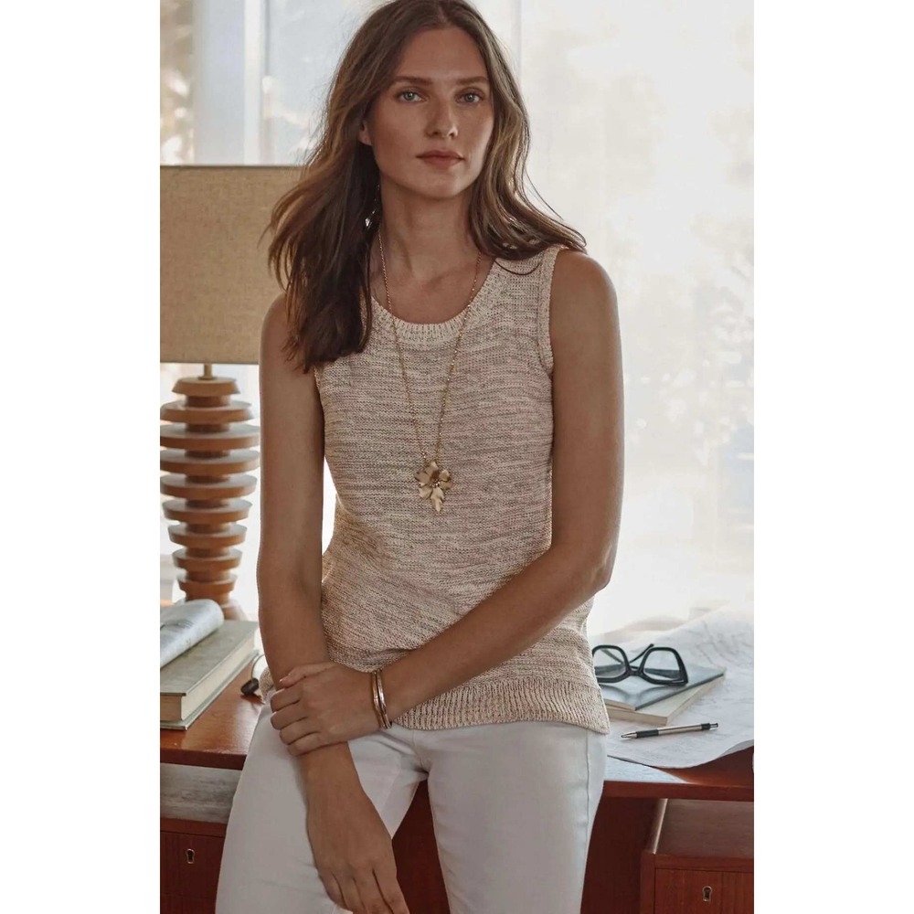 J. Jill Tweed-Textured Sweater Tank - Large‎ Petite, Cream Lava Rock NWT